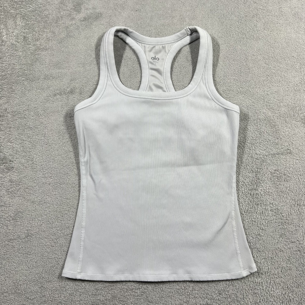 Alo Yogo Tank Top Shirt Womens Large Ribbed Racerback Gray Gym Workout Athletic - Picture 2 of 11